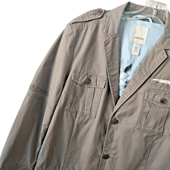 Diesel Women's Safari‎ Military Green Jacket Size Large Chest Flap Pockets - Picture 3 of 16